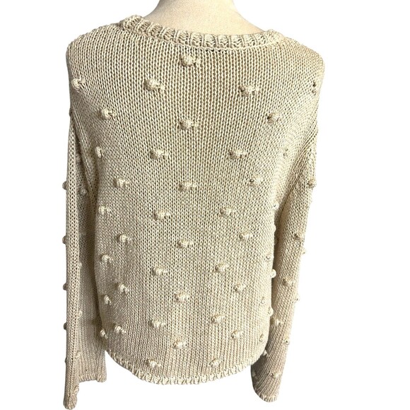 Zara Pom Pom Cropped Beige Linen Blend Open Knit Oversized Sweater Size S - Picture 7 of 10